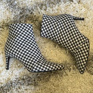 Rag & Bone Beha Booties, navy and white gingham, 7